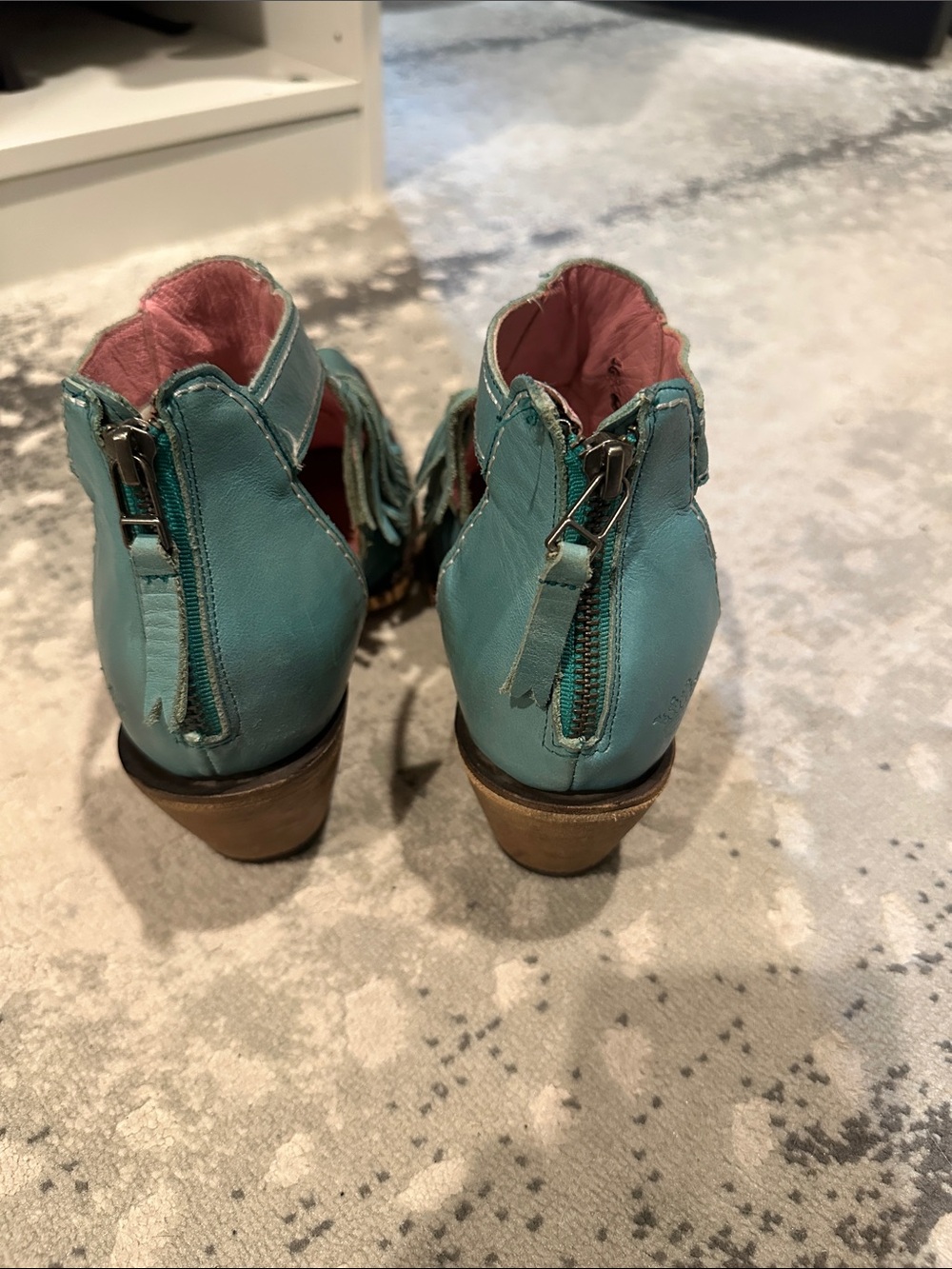 Fringed Turquoise Women's Ankle Booties with Concho Detail - Picture 3 of 3